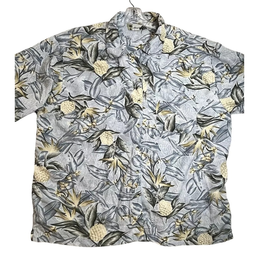 Island Blue Men's tropical pineapples 4XL button‎ front rayon camp shirt floral